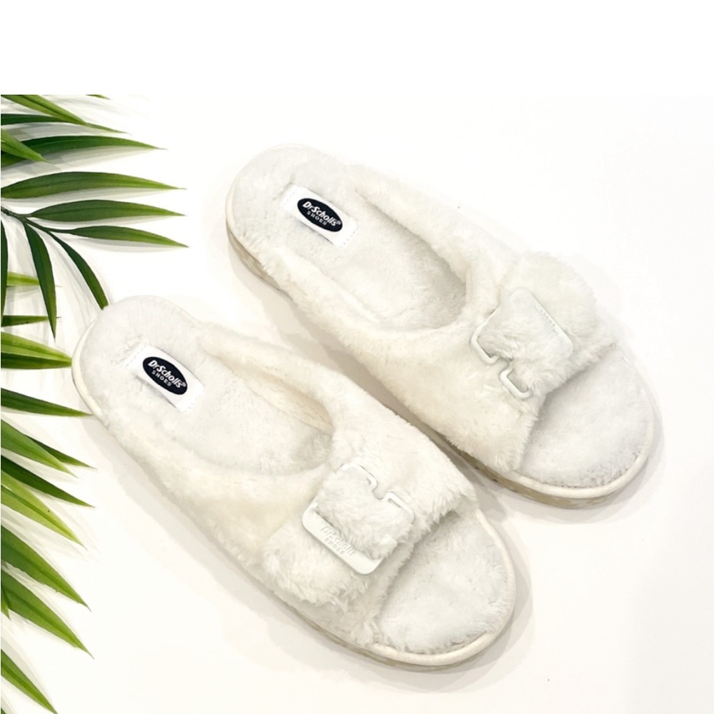 ๐ Dr. Scholl's Staycay OG White Faux Fur Sherpa Slide Sandals Slippers, Size 6 - Picture 4 of 13